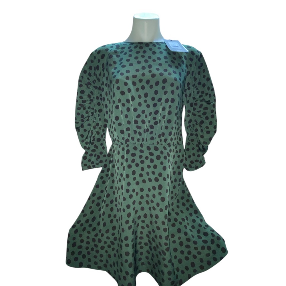 * who what wear medium blouse dress round neck gathered sleeve polka dot midi